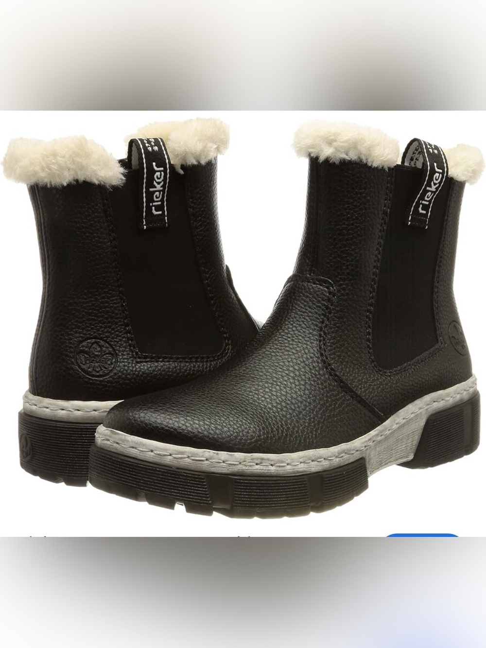 Rieker Black Ankle Boots with Cream Fur Trim